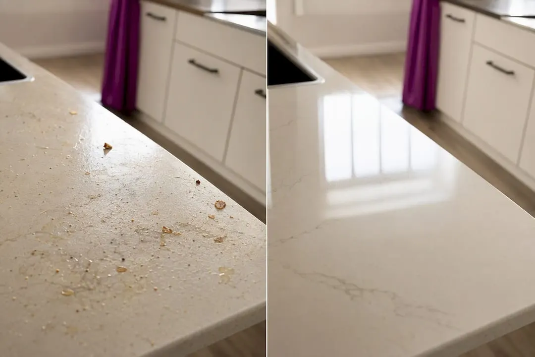 Before and after kitchen surface cleaning photos