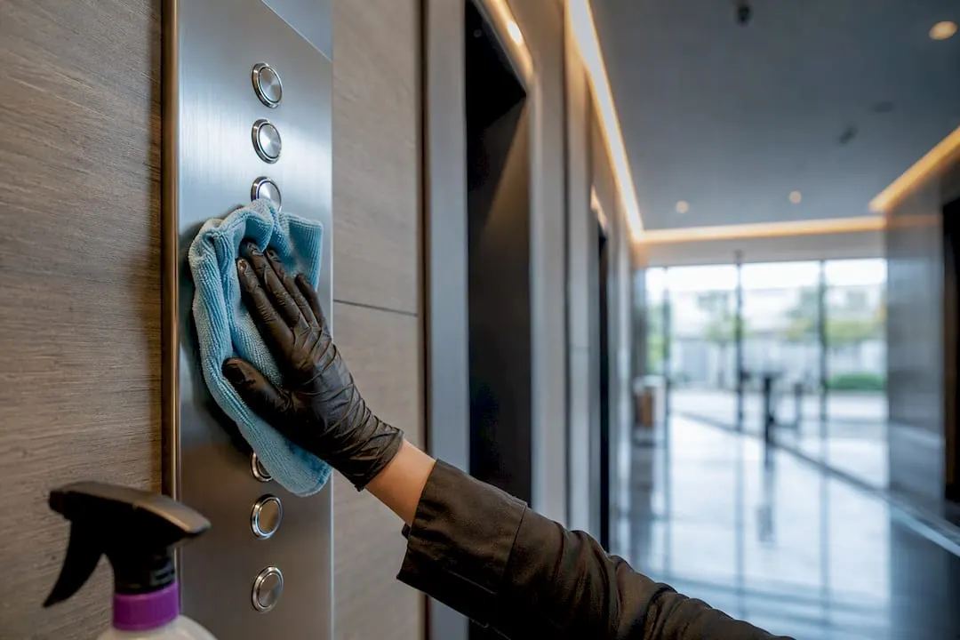 Cleaner disinfecting office lift buttons