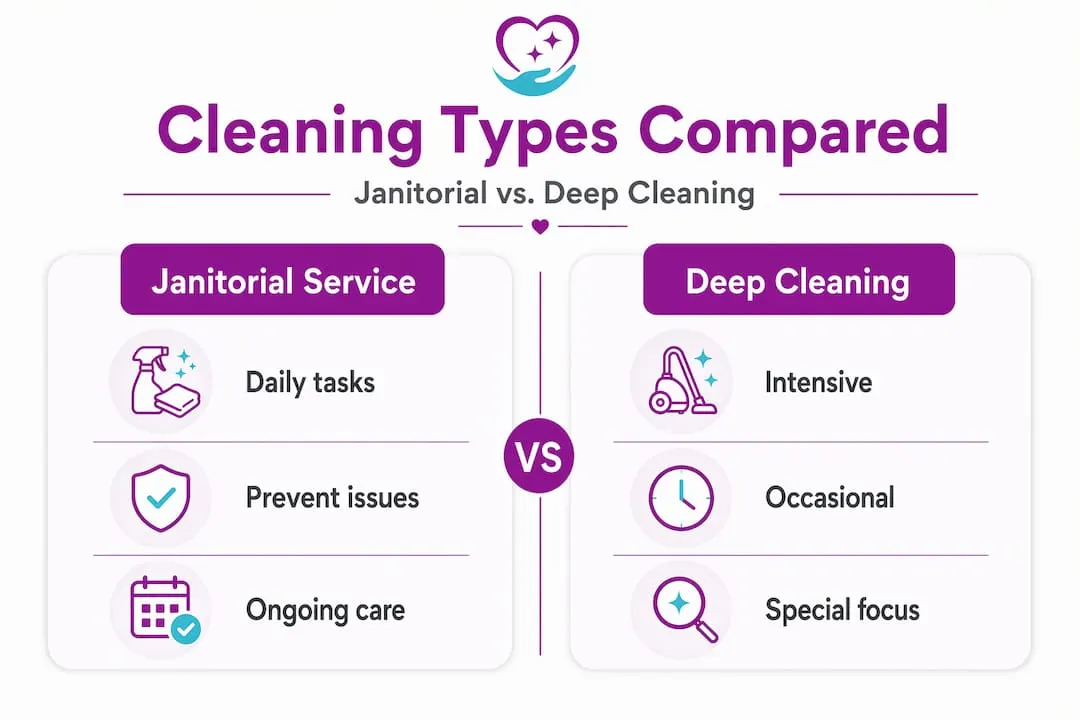 Infographic comparing janitorial and deep cleaning tasks