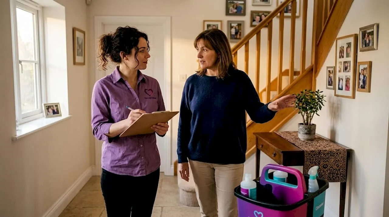 Domestic cleaner meeting homeowner for interview