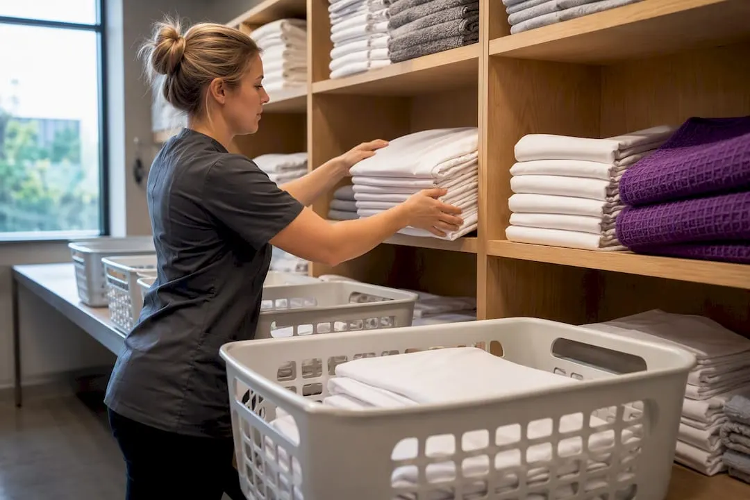 Folded linen organised for accommodation turnover