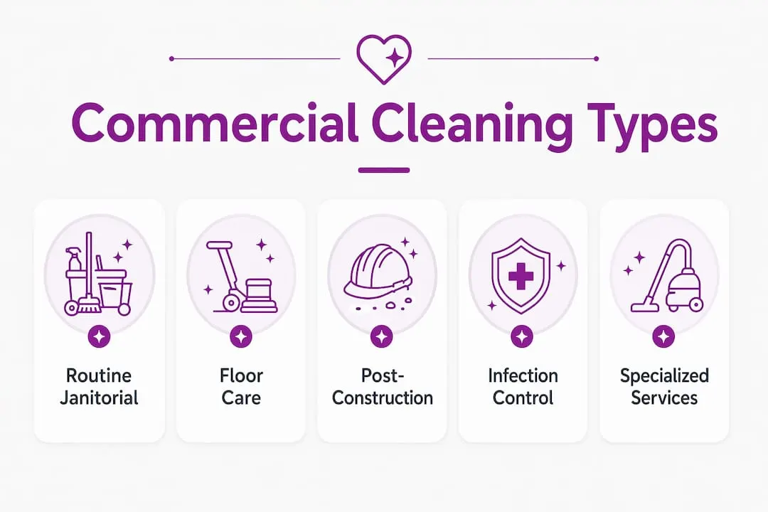 Infographic showing main commercial cleaning service types