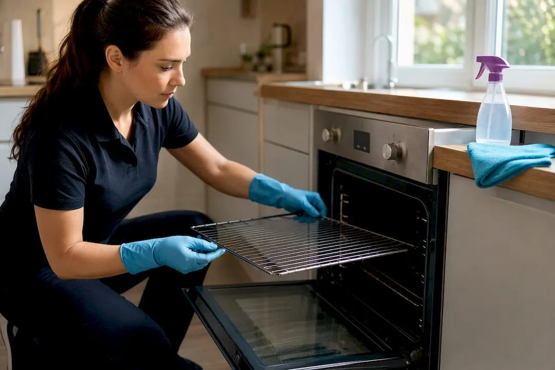 Cleaner removing oven rack for deep cleaning