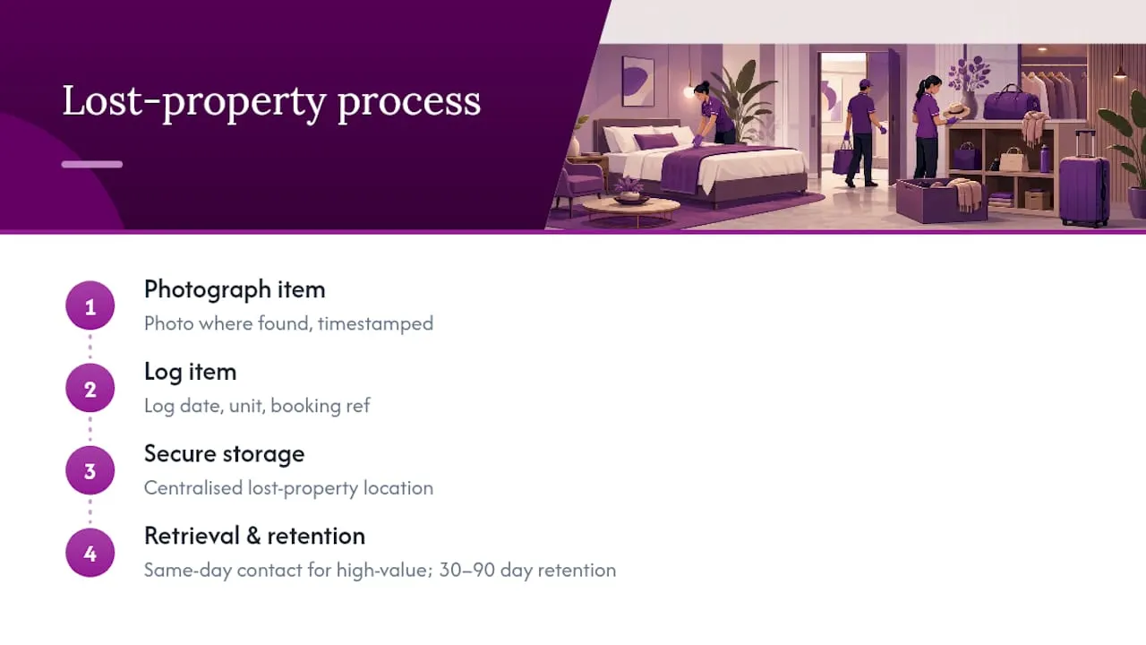 Four-step serviced apartment lost property process