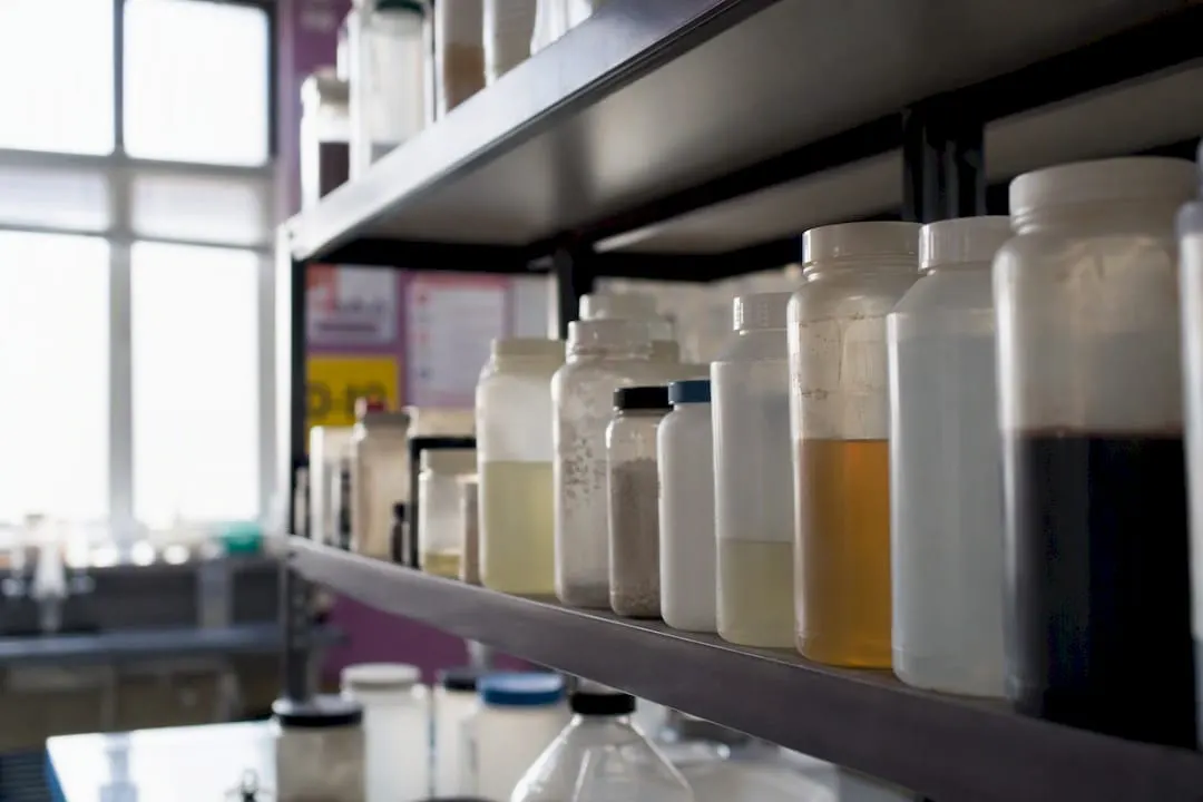 School science lab chemical storage shelves