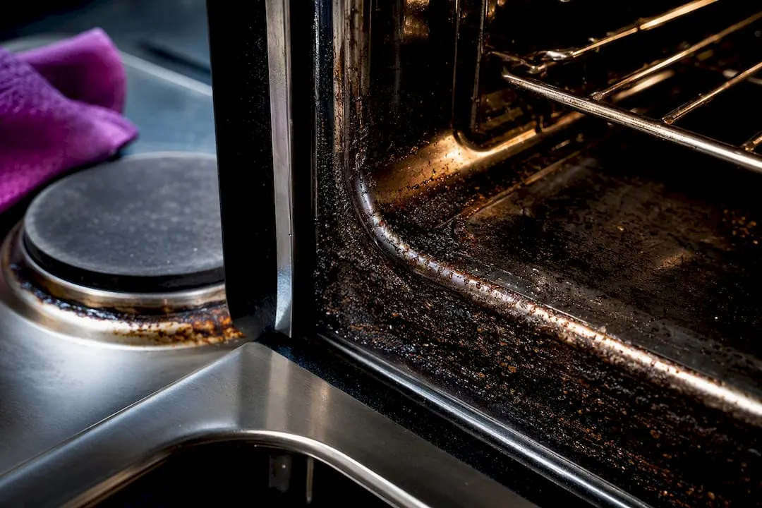 Burnt grease inside an oven