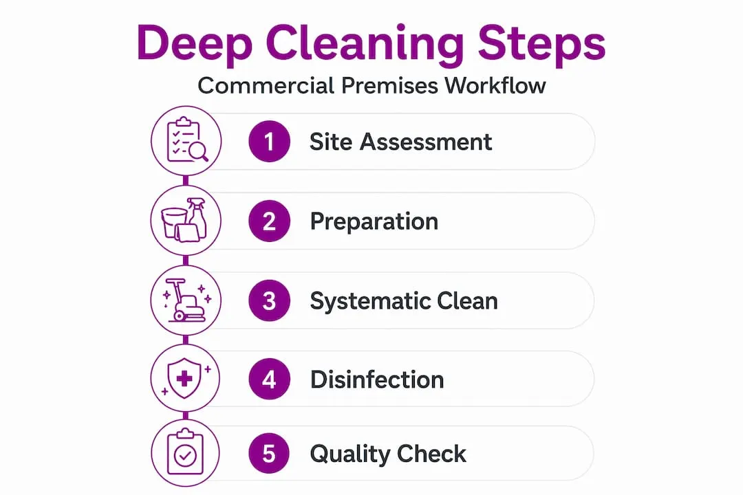 Infographic showing steps of commercial deep cleaning