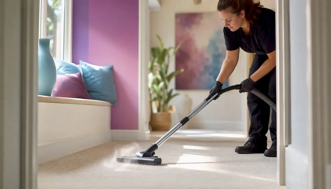 HEPA vacuum cleaner in use on carpet