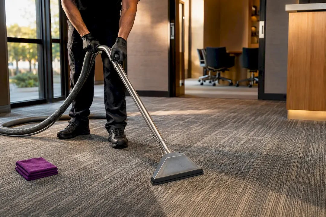 Carpet extraction along office entrance lane