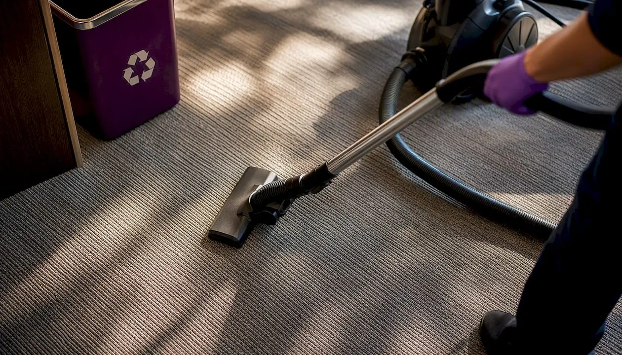 HEPA vacuum nozzle cleaning office carpet