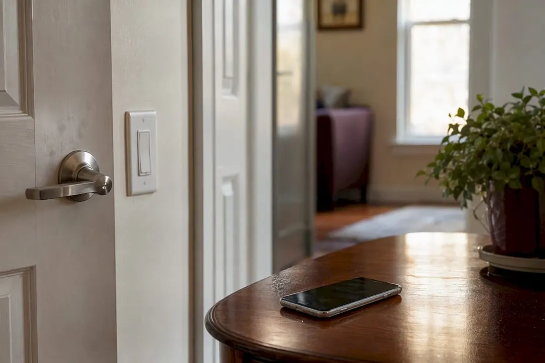 Close-up of door handle and light switch in home