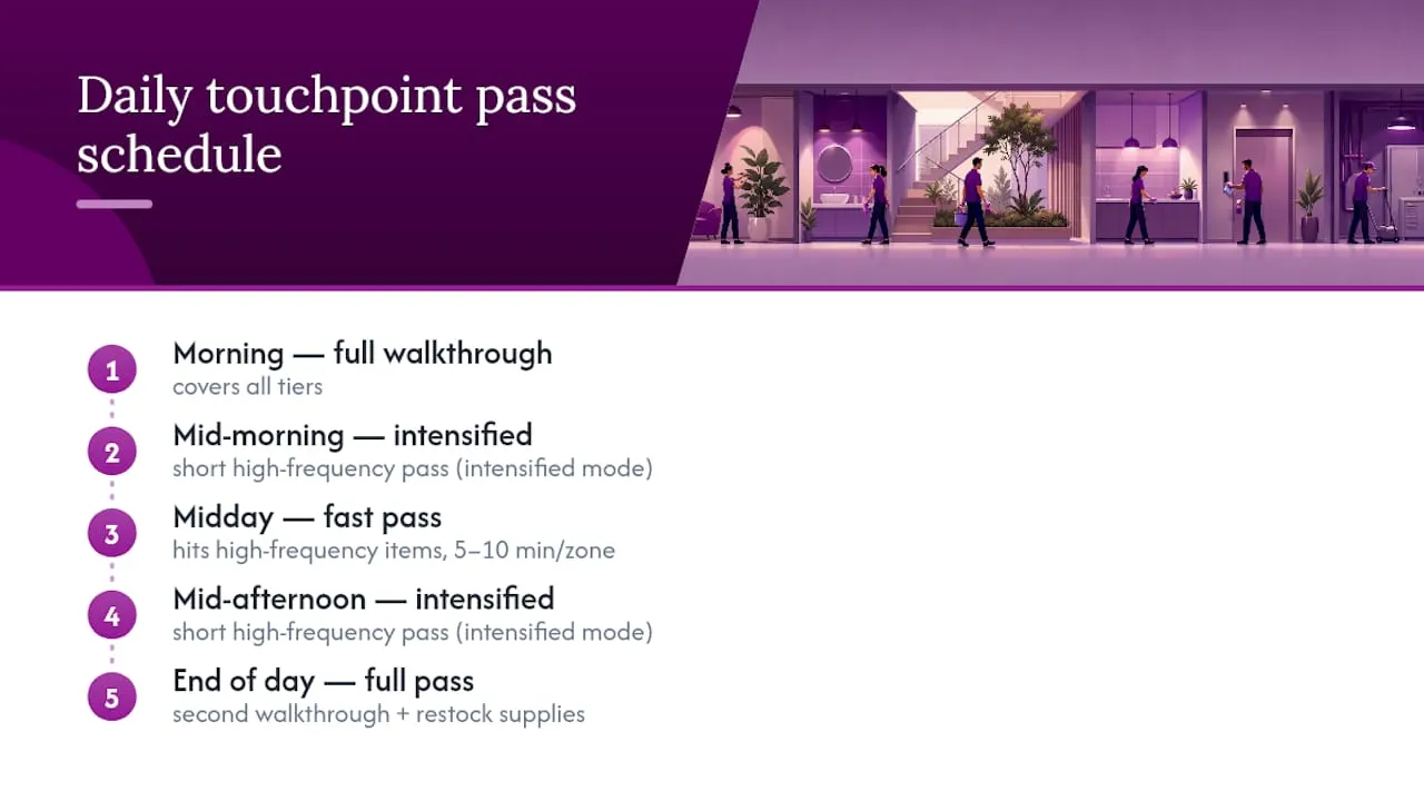 Three daily touchpoint cleaning passes