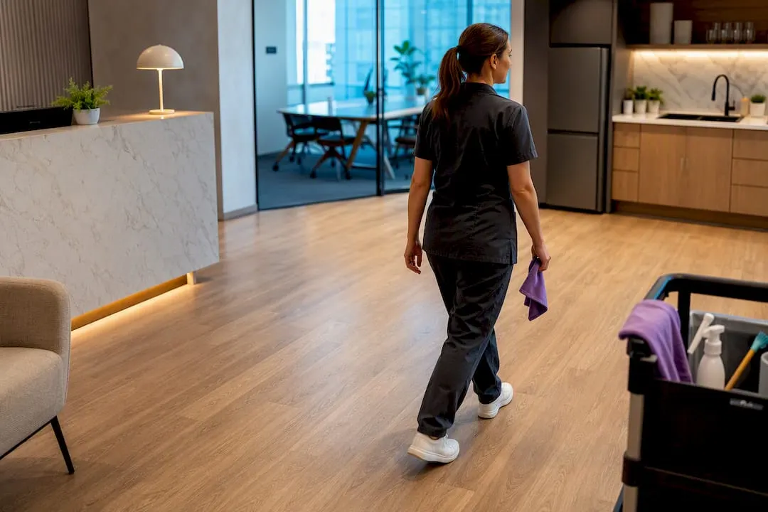 Cleaner moving between office cleaning zones