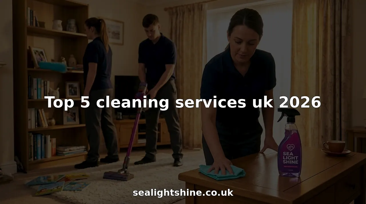 Team of cleaners working in UK family living room